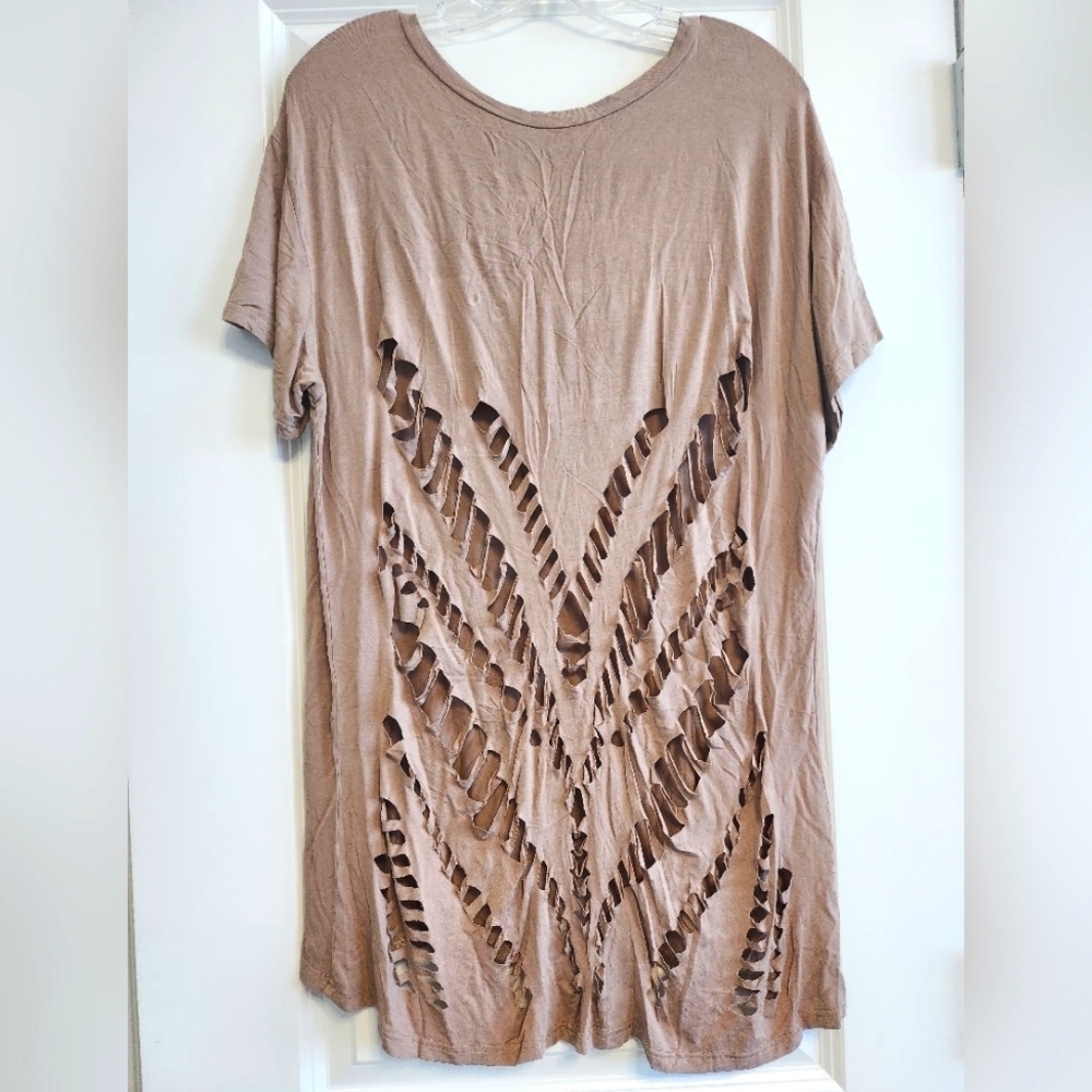 POL Tan Swim Coverup with Intricate Cut-Out Design